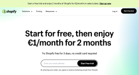 Shopify ilmainen kokeilujakso ja päälle 2kk hintaan 1 € /kk